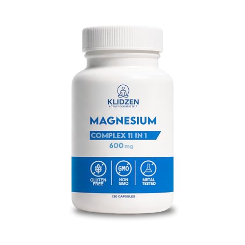 KLIDZEN Magnesio Complex 11 en 1 | 600 mg | Glicinato, L-Teanina 200 mg, GABA, 6 Tipos de Magnesio para Dormir, Estrés y Relajación | 120 Cápsulas