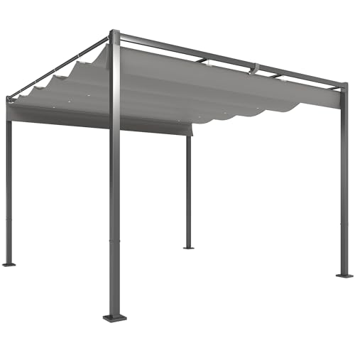 Outsunny 10' x 10' Outdoor Gazebo, Retractable Pergola Canopy with Magnetic Fixture, Free Standing Metal Pergola Kit, UPF30+ Sun Shade Shelter, Grey
