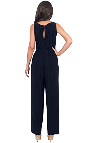 KOH KOH Womens Sleeveless Cocktail Wide Leg Casual Cute Long Pants One Piece Jumpsuit Jumpsuits Pant Suit Suits Romper Rompers Playsuit Playsuits, Navy Blue M 8-10