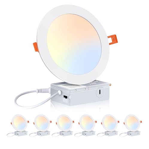 CLOUDY BAY 6 Pack 6 Inch 5CCT Ultra-Thin LED Recessed Ceiling Light with Junction Box,2700K/3000K/3500K/4000K/5000K Selectable,15W Dimmable Canless Downlight,1000LM High Brightness