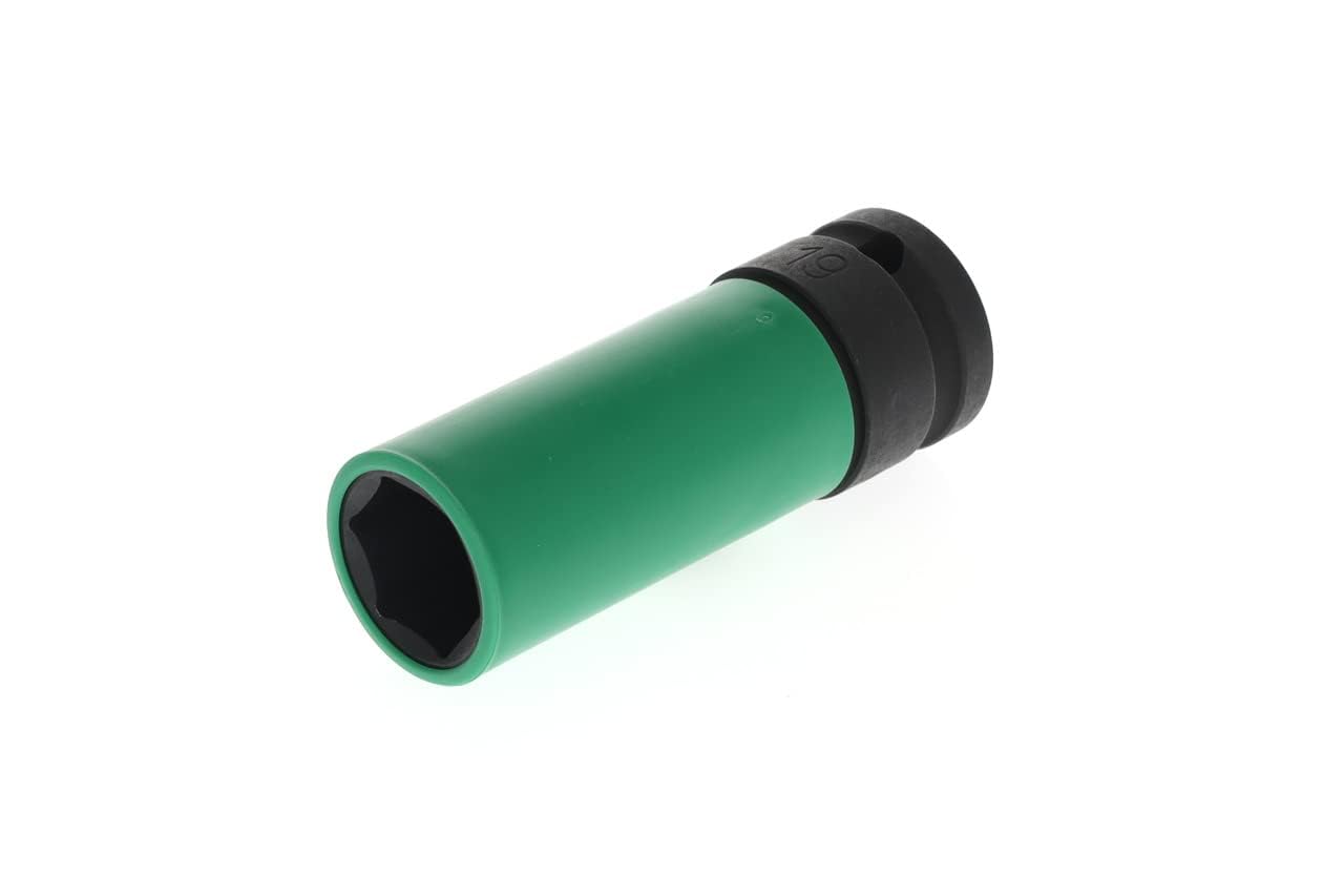 GEDORE Impact wrench socket with protective sleeve, Socket, 1/2" 12.5 mm drive, Hex, AF 19 mm, Traffic green, Automotive, K19 LS 19