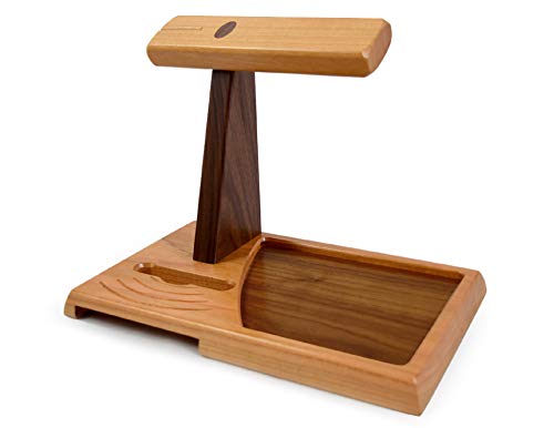 American Cherry Wood Valet Tray with Headphone Stand and Acoustic Phone Amplifier