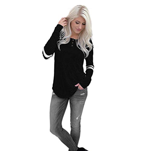 Women Stripes Top Duseedik Henley Solid Stripes Spread Long Sleeve Slim Button Pullover Shirt Blouse