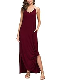 Bloggerlove damaes Verano Casual Cami Maxi Vestidos sueltos Cuello en V Playa Cubrir Vestido largo con bolsillos