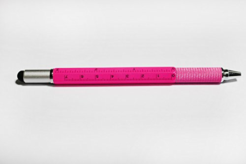 6 in 1 Multitool Pen with Gift Box - Includes 1 Ballpoint Pen, Universal Stylus Pen, Ruler,Flat and Phillips Screwdriver Bit, Level Gauge - The Perfect Multi-Function Gadget (Pink)