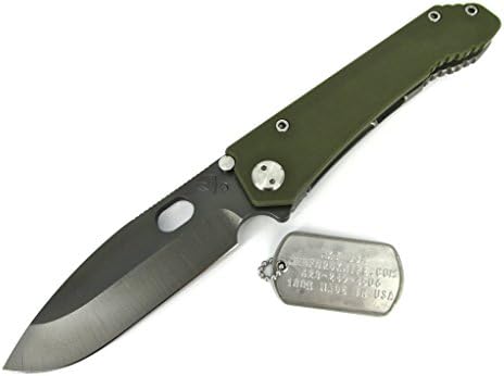 Medford Knife and Tool 187 DP Drop Point Tactical Folder Knife OD G-10/Tumbled Titanium Handles Grey PVD Blade