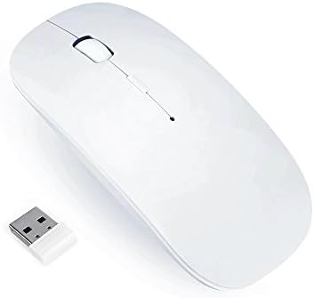 Wireless Mouse, YAWALL2.4G Slim Rechargeable Wireless Mouse with USB Receiver,3 Adjustable DPI Levels for Notebook, PC,MAC, Laptop, Computer, Macbook - Black (white)