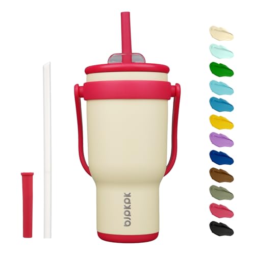BJPKPK 30 oz Insulated Water Bottle with Handle & Straw, Stainless Steel