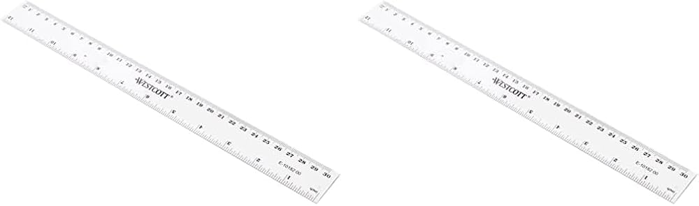 Westcott 12-Inch 300 mm Plastic Ruler Clear Pack of 2