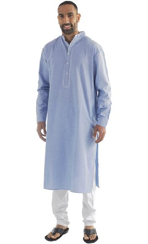 Nabeel Chambray Mens Kurta-Blue-L