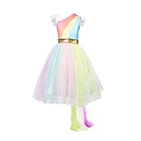LingQiShiZu Girls Rainbow Unicorn Fancy Dress Sequined Cosplay Costumes for 5-12 Years Princess Multicoloured 4T/3-4 Years 8889