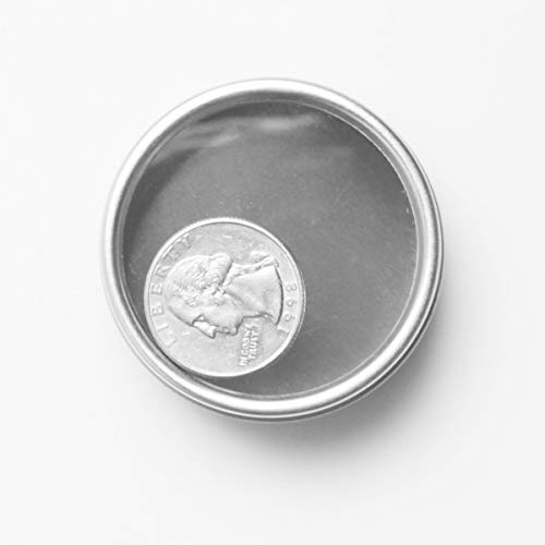 Mimi Pack 1 oz Tins 24 Pack of Shallow Window Top Round Tin Containers with Lids For Cosmetics, Party Favors and Gifts (Silver)