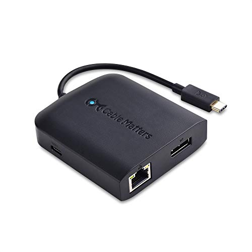 Cable Matters USB C Multiport Adapter (USB C Hub with DisplayPort 4K), 2X USB 2.0, Fast Ethernet, and 60W PD in Black - USB-C and Thunderbolt 3 Port Compatible for MacBook Pro and More