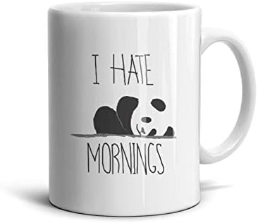 Leopoldery I Hate Mornings Panda Sketch Ceramic Mug 10 Ounce Coffee Cup for Mothers and Grandma