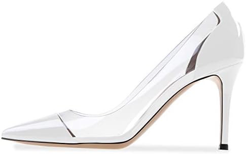YODEKS Women's Cap Toe Pumps 85mm High Heel Transparent Shoes Stiletto Dress Pumps