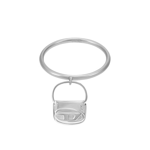 Diesel Oval D Logo Unisex Stainless Steel Rings with Pendant