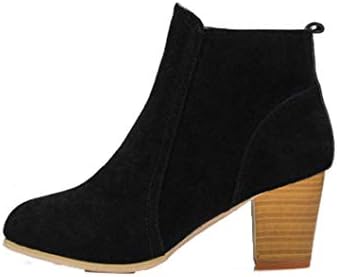 Creazrise Women's Pointed Toe Faux Suede Chunky Heel Ankle Booties with Side Zipper (Khaki,7)