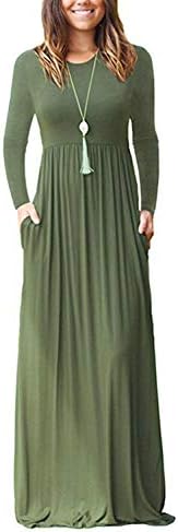 Green Ink Women’s Long Sleeve Loose Plain Maxi Dresses Casual Long Dresses with Pockets