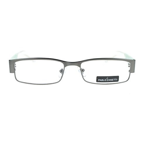 Pablo Zanetti Magnified Reading Glasses Rectangular GunMetal Green+1.50