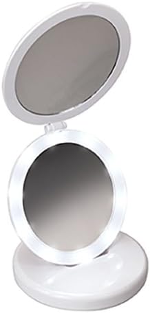 Harry D Koenig Tri-Fold LED Round Mirror Diameter, White, 6.5 Inch