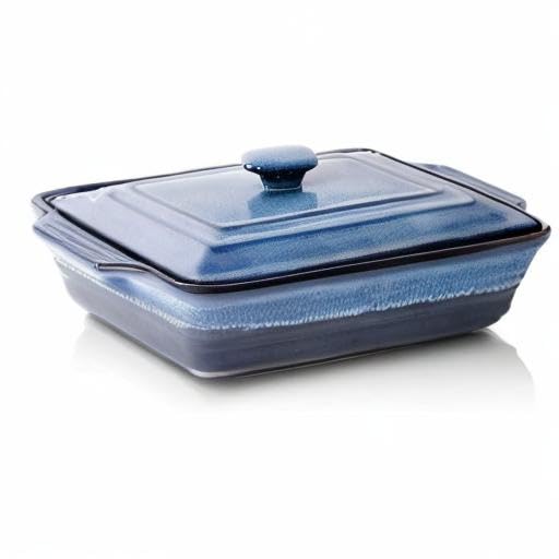KOOV Ceramic Casserole Dish with Lid, Covered Rectangular Casserole Dish Set, Lasagna Pans with Lid for Cooking, Baking dish With Lid for Dinner, Kitchen, 9 x 13 Inches, Reactive Glaze (Nebula Blue)