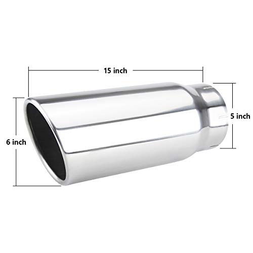 5 Inch Inlet Exhaust Tip 6 Inch Outlet 15 Inch Long Tailpipe Universal For Trucks Car Stainless Steel Bolt-On