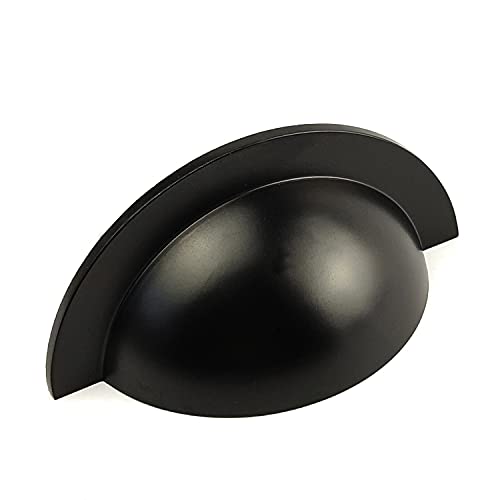 French Furniture Fittings Set of 6 Kitchen Cup Handles in Matt Black Finish, Half Round semi Circle Shell Pull Handles for Kitchen Drawers cc Size 64mm, by FFF.
