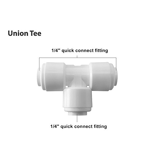 PureSec 2017 UTA14X3 mini white plastic quick fitting union tee connector for tubing OD 1/4"in RO system refrigerator ice maker coffee machine (Pack of 10)