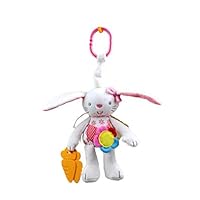 Eaarliyam 1 Adorable Rabbit Infant Stroller Toys Washable Squeaker Car Seat Toys Soft Teethers Kids Rabbit Crib Hanging Toy with Mirror for Self Discovery 13.75.6 inch