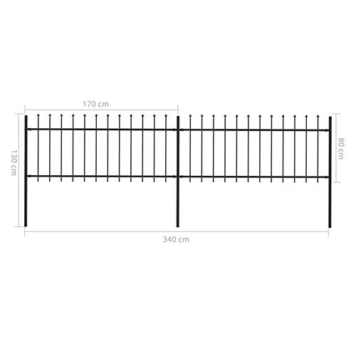 BIGTO Gartenzaun mit Speerspitze aus pulverbeschichtetem Stahl, 340 x 130 cm, Zaunfeld-Höhe: 80 cm, Pfostenmaße: 3,4 x… – Bild 6
