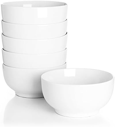 Sswoart 10-Ounce Porcelain Bowls for Ice Cream Dessert and Snacks - Set of 6, White