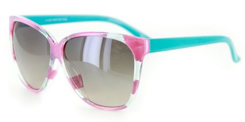 "Bonnaire" Trendy Translucent Frame Sunglasses in Five Gorgeous Colors, 100%UV (Pink & Blue w/Smoke Lens)