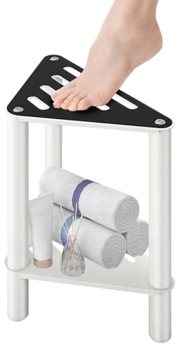 Photo 1 of VOTZAAQ Shower Foot Rest, Shower Stool for Inside Shower, Stainless Steel Waterproof Shower Stool for Shaving Legs - Corner Bathroom Bench Seat with Storage Shelf for Small Shower Spaces(White)
