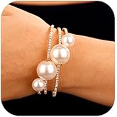 Xerling Big Pearl Bracelets Multi Layered Gold Rhinestones Hand Bracelets for Women Dainty Crystal Hand Jewelry for Wedding Bridal Statement Hand Chain Bracelets (Type B-Gold)
