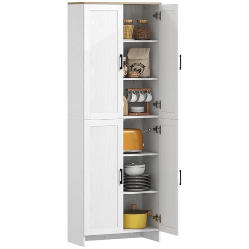 HOMCOM 67" Freestanding Kitchen Pantry, Modern Buffet Cabinet, Storage Cabinet with Adjustable Shelves, 4 Doors, White