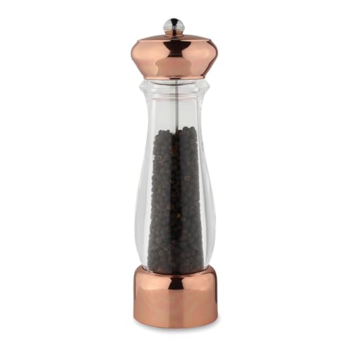 Salt or Pepper Mill Copper & Acrylic, Durable Ceramic Grinding Mechanism Scandinavian BPA Free 6 cm x 6 cm x 21 cm