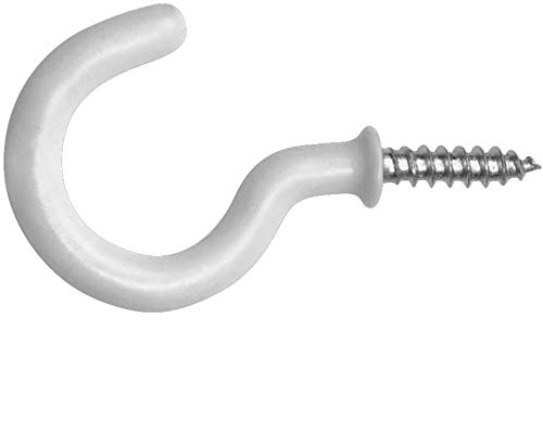 fiXte Plastic Coated Shouldered Mug Cup Hooks, 38 mm (1.1/2 inch) - White (40)