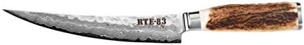 Route83 Signature XL 8" Boning Knife Handmade Damascus Natural Antler Handle