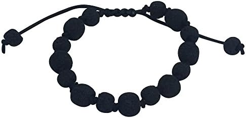 Trendy Jewelry Fashionable Round Lava Rock Earth Bracelets Adjustable, 5 Styles (Black)