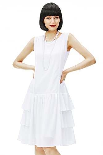 BABEYOND 1920s Inspired Chiffon Dress - Flapper Dress Low-Waist Multi-Layered Dress Sleeveless Party Dress for Women
