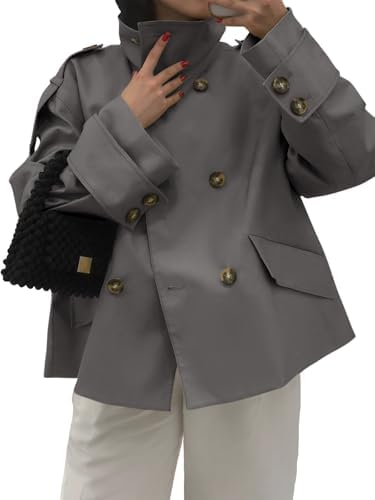 Amazon.com: Yaykio Cropped Trench Coat for Women Funnel Neck