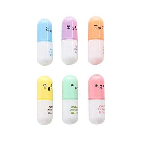 Barthylomo 6Pcs Lovely Pill Shape Marker Pens Chisel Tip Colorful Fluorescent Highlighter Marker Pens for Marking, Graphic Drawing, Office Tools, Learning Tools - Thumbnail 6