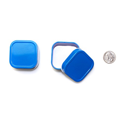 24 Piece Mimi Pack 2oz Shallow Square Tin Can Solid Top Lid Steel Containers For Favors, Spices, Balms, Gels, Candles, Gifts, Storage (Blue) - Thumbnail 5