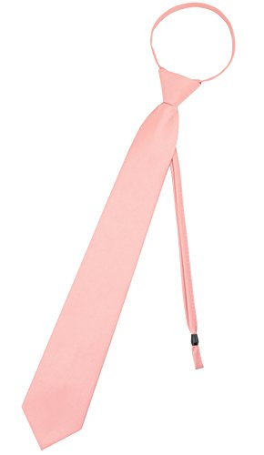 Vesuvio Napoli PreTied Men's Necktie Solid BLUSH PINK Color Mens Zipper Neck Tie