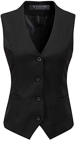 Vocni Women's Fully Lined 4 Button V-Neck Economy Dressy Suit Vest Waistcoat