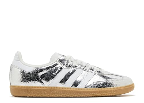 Adidas Samba OG Womens Sneaker (Silver Metallic Cracked Leather, 8.5)