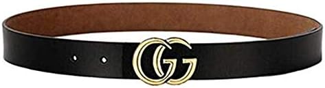POKTOK Womens G-Style Genuine Leather Belt Vintage Thin Dress Belts For Girl Fashion Belt For Jeans With Letter Buckle