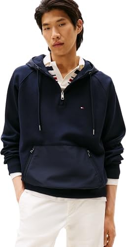 Herren Hoodie mit Reißverschluss Mix Media 1/4 Zip Verschließbare Bauchtasche, Blau (Desert Sky), M