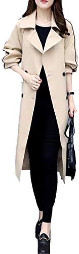 EKU Women Vintage Trench Coat Pea Coat Lapel Long Jacket Overcoat Outwear