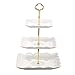 Eglaf Ceramic Cupcake Stand - Pure White Embossed Porcelain Dessert Display Stand - 3-Tier Square Tea Cake Stand for Baby Shower, Birthday, Weddings, Tea Party